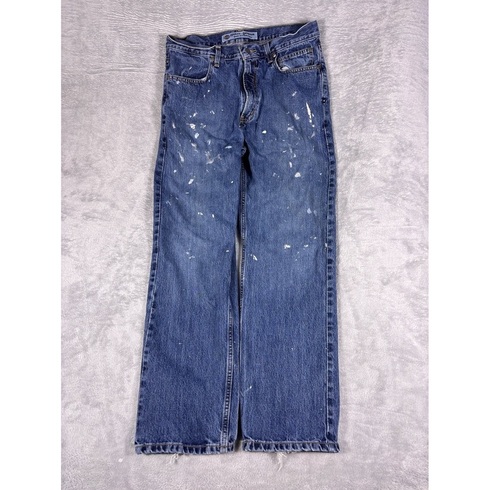 Harley-Davidson Biker Motor Clothes Jeans Mens 34x31.5 Blue Paint Splatter